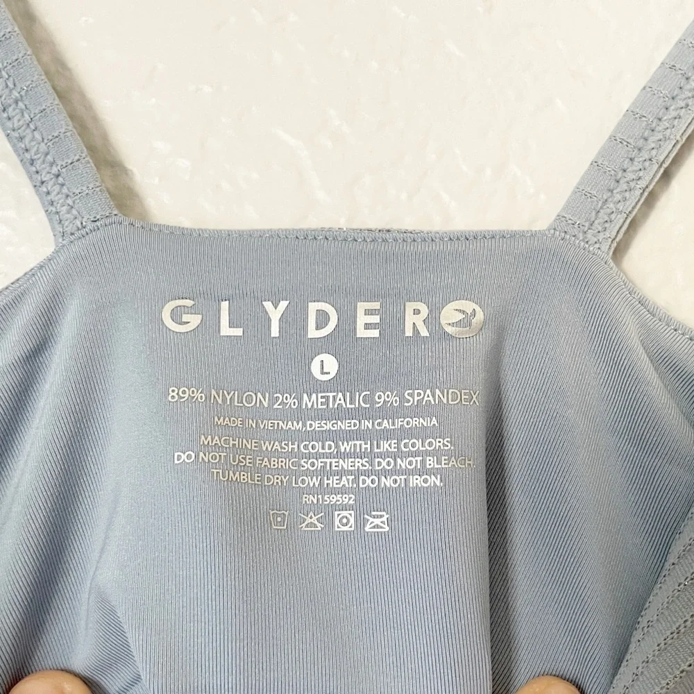 NWT GLYDER Charge Bra Blue Silver Shimmer Large
